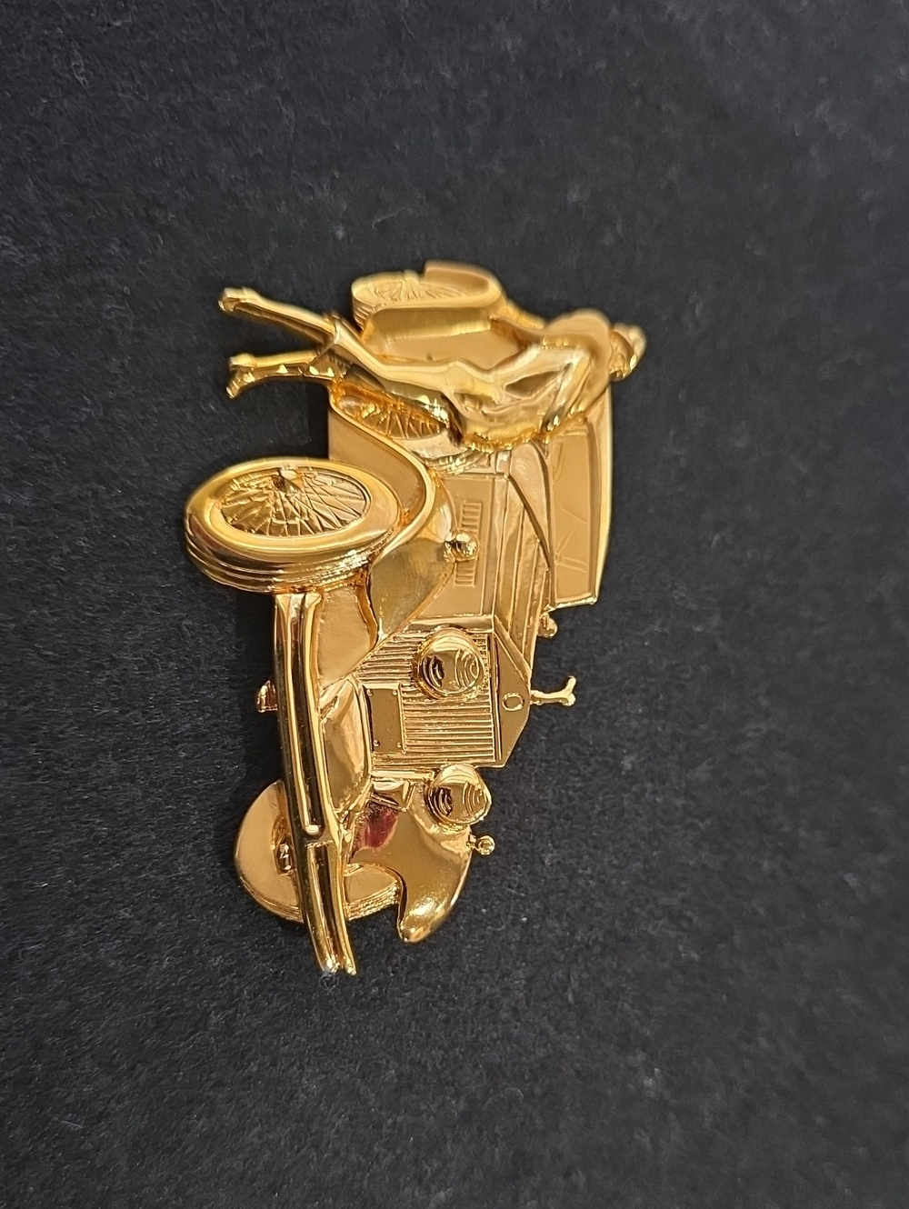 JJ for Park Lane. Art Deco 1920's Flapper Next To Rolls Royce Brooch Gold Pin.